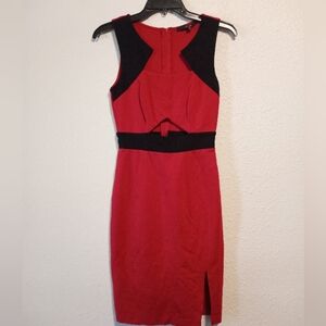 Guess Red and Black Cutout Bodycon Midi Dress